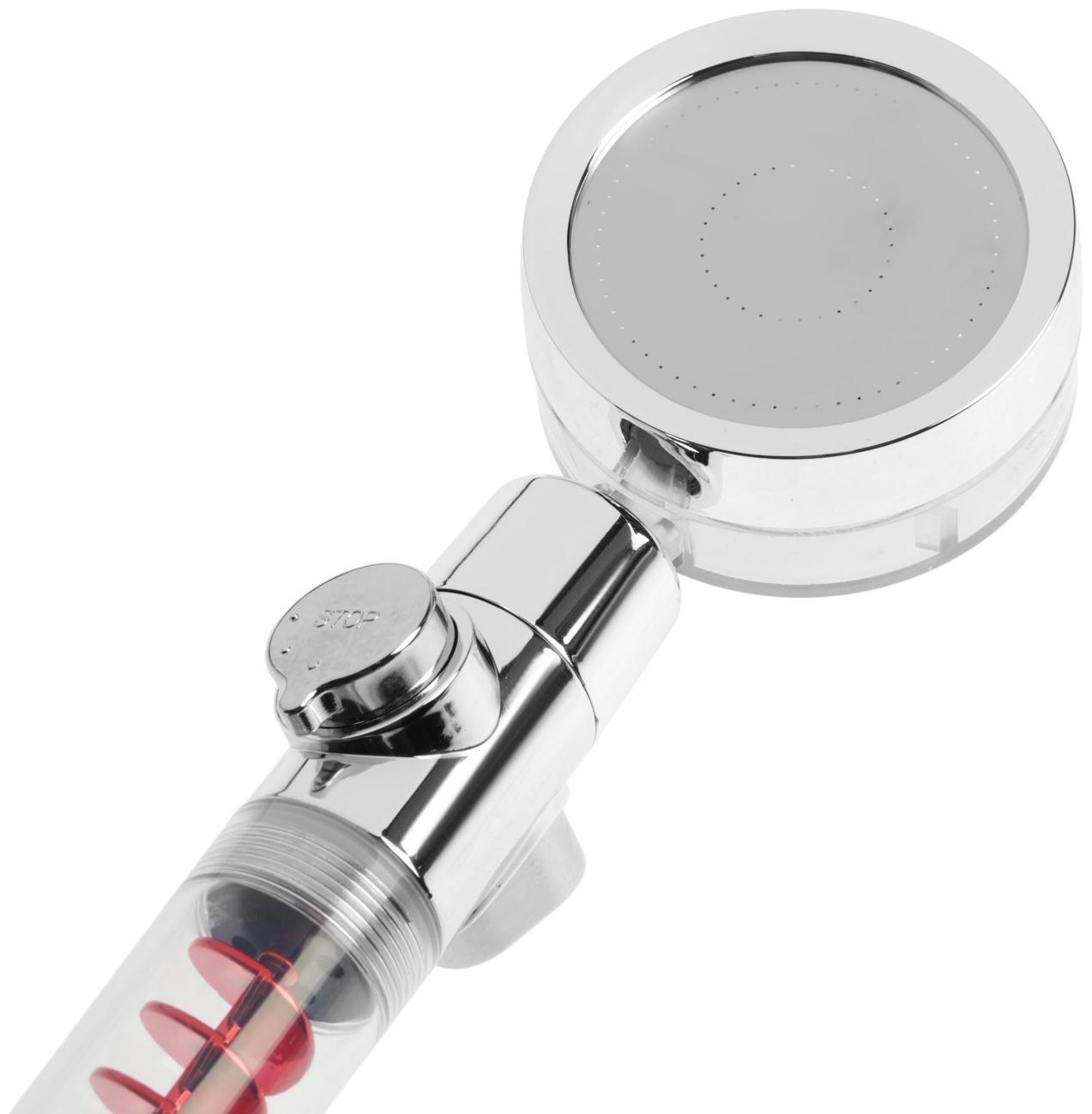 Лейка для душа ZEIN Z4088, микроточки, кнопка «стоп», вентилятор, спираль, красный/хром