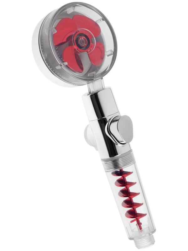 Лейка для душа ZEIN Z4088, микроточки, кнопка «стоп», вентилятор, спираль, красный/хром
