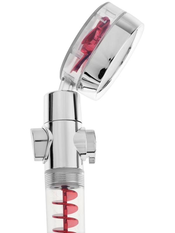 Лейка для душа ZEIN Z4088, микроточки, кнопка «стоп», вентилятор, спираль, красный/хром