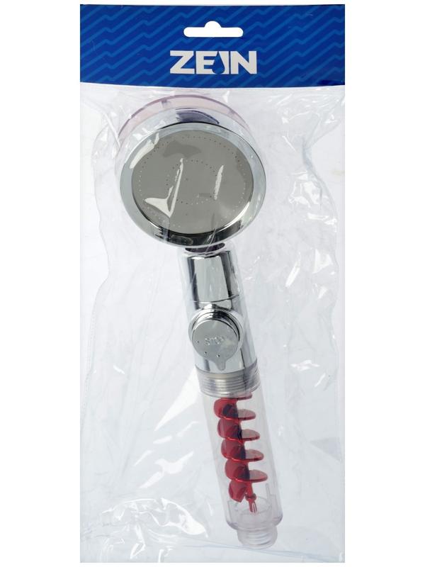 Лейка для душа ZEIN Z4088, микроточки, кнопка «стоп», вентилятор, спираль, красный/хром