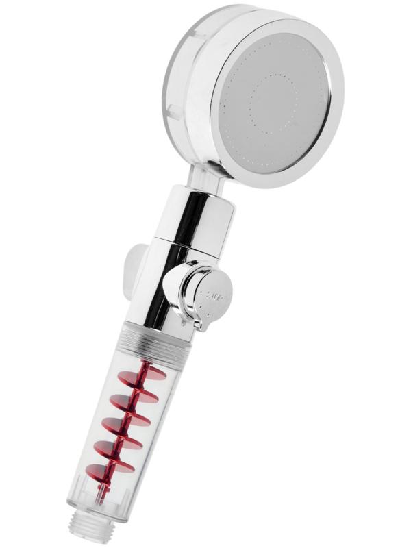 Лейка для душа ZEIN Z4088, микроточки, кнопка «стоп», вентилятор, спираль, красный/хром