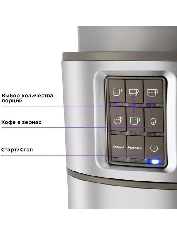 Кофемашина Kitfort КТ-7204, капельная, 1000 Вт. 1.38 л, серебристый