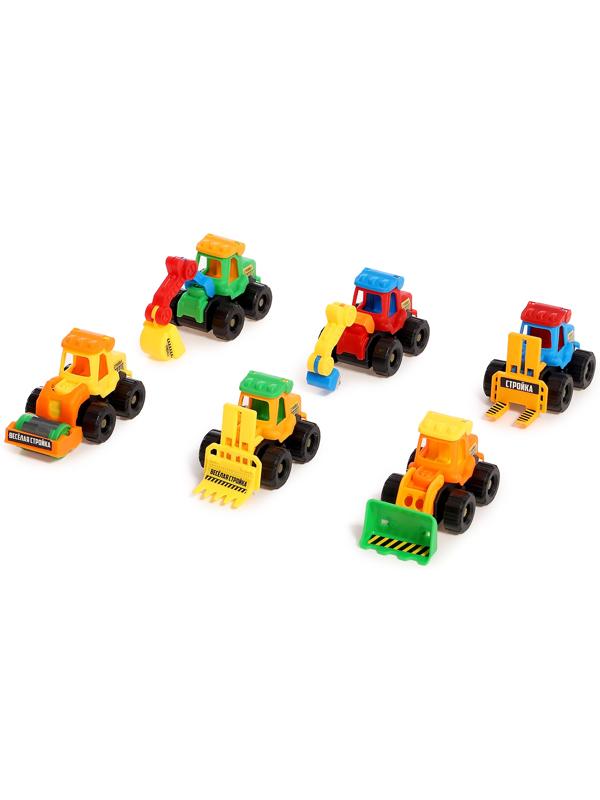 Набор тракторов «Весёлая стройка», инерционные, в наборе 6 шт., цвет МИКС