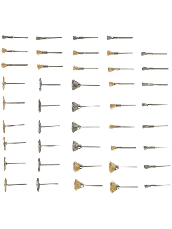 Набор щеток металлических для гравера ТУНДРА, хвостовик 3 мм, 44 шт.