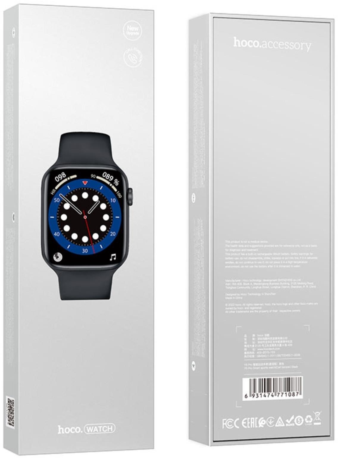 Смарт-часы Hoco Y5 Pro, 1.85, 240×280, BT5.0, 240 мАч, Lightning, чёрные