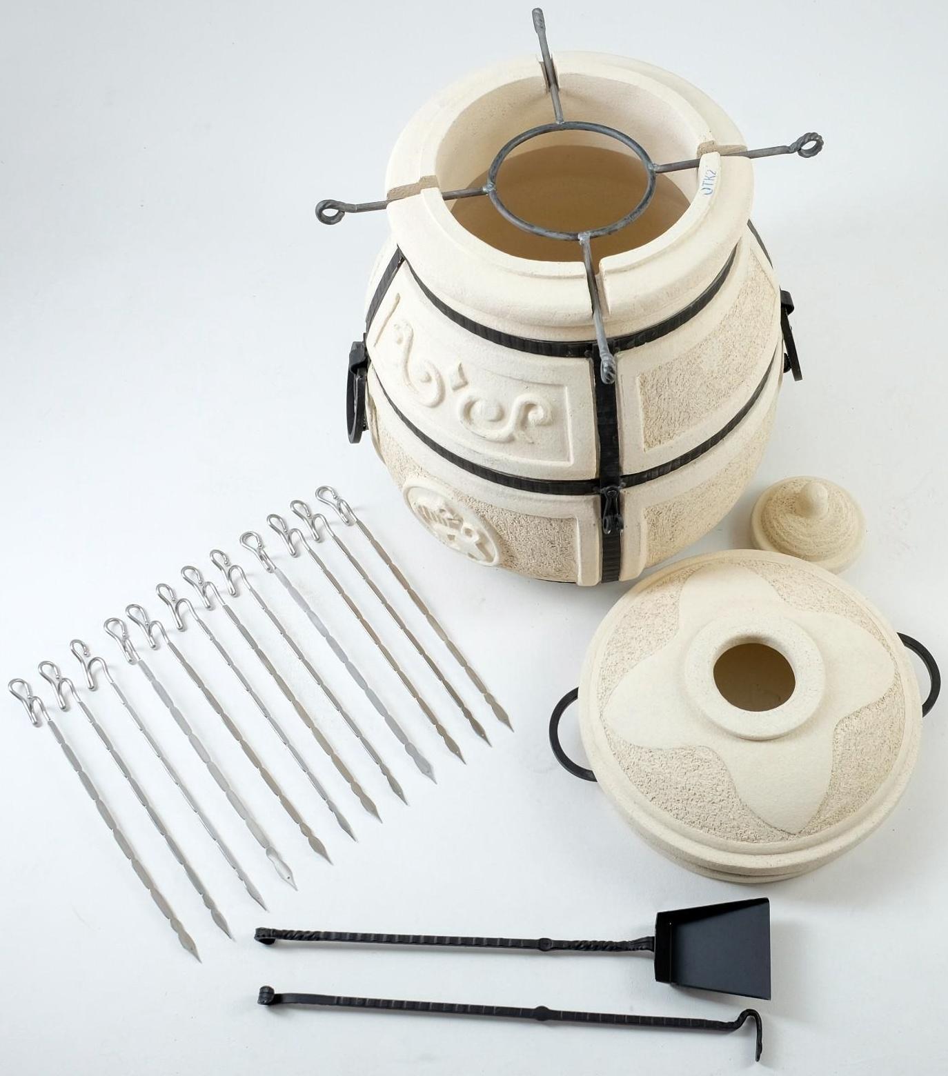 Тандыр «Скиф» h=90 см, d=64, 125 кг, с поворот. крышкой, 12 шампуров, кочерга, совок, колосник