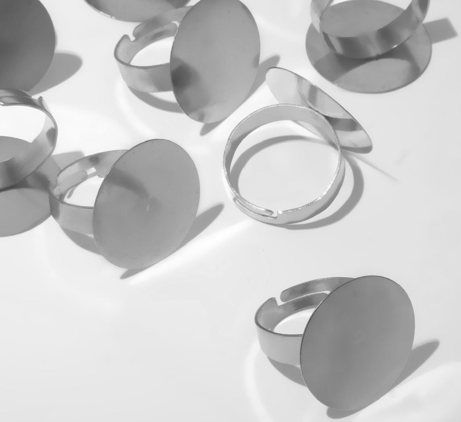 Основа для кольца регулируемая, безразмерная ( набор 10 шт.), 20 мм, цвет серебро