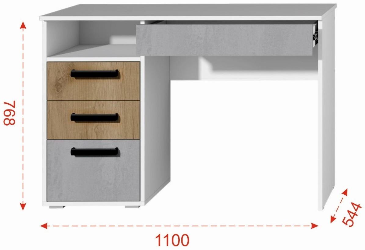 Стол компьютерный Юпитер с тумбой, 1100х544х768, Белый/Крафт золотой/Бетон
