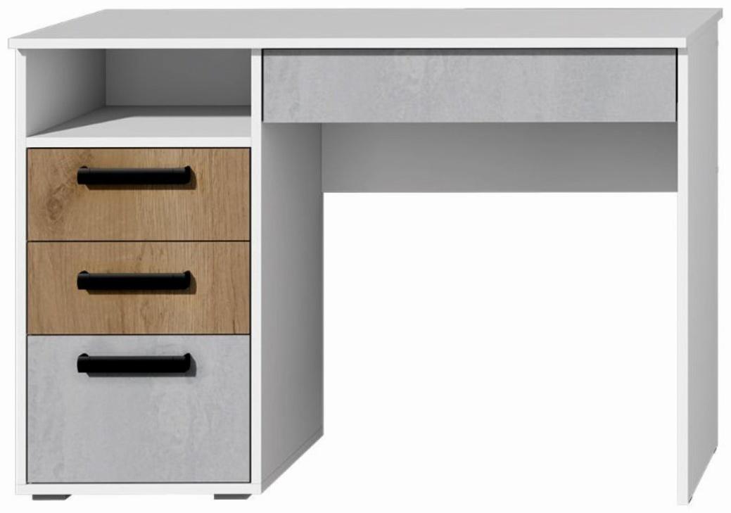 Стол компьютерный Юпитер с тумбой, 1100х544х768, Белый/Крафт золотой/Бетон