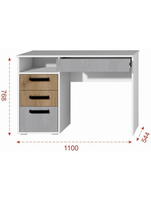 Стол компьютерный Юпитер с тумбой, 1100х544х768, Белый/Крафт золотой/Бетон