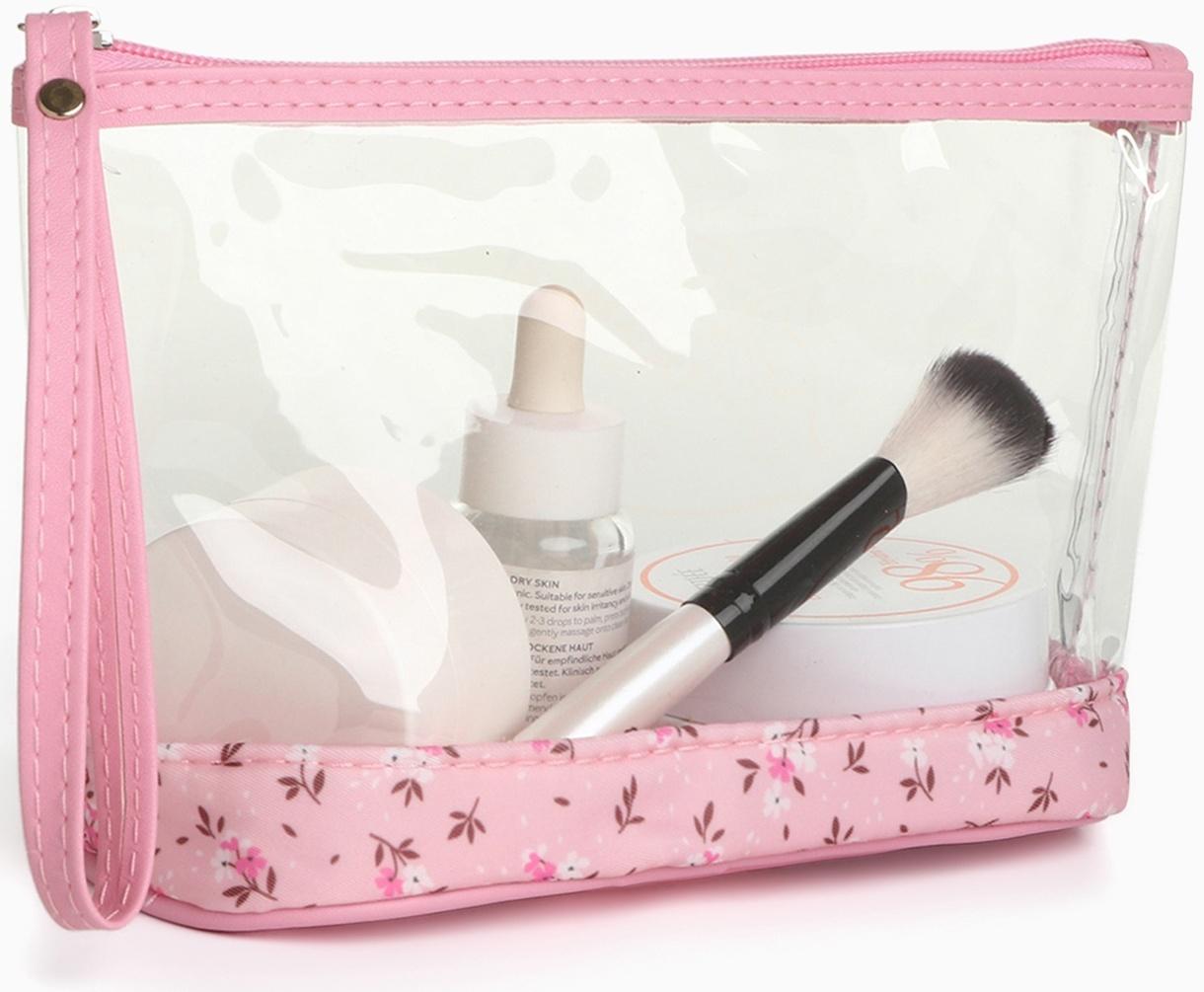 Набор простых косметичек на молниях 2 в 1, с рисунком «Полевые цветы», розовый