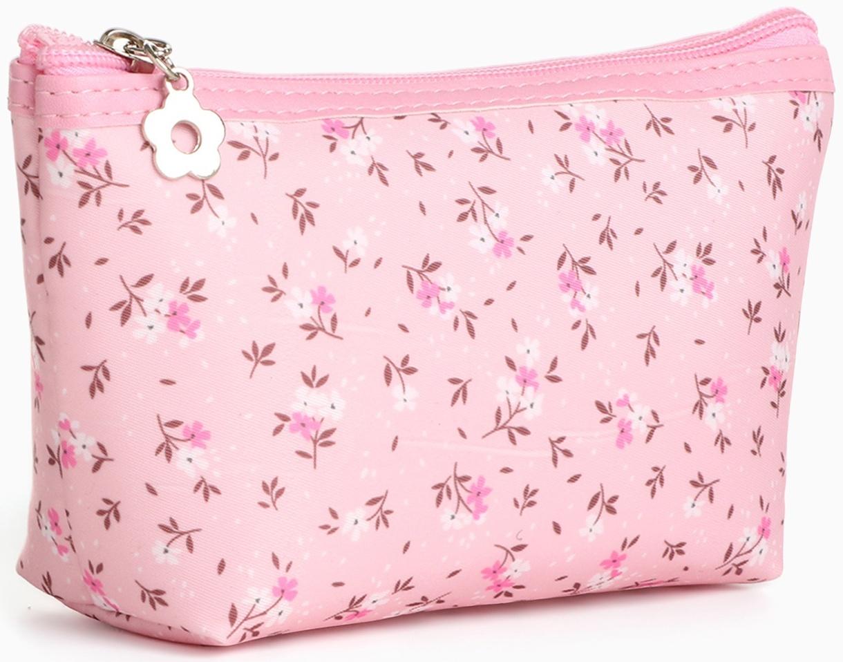 Набор простых косметичек на молниях 2 в 1, с рисунком «Полевые цветы», розовый