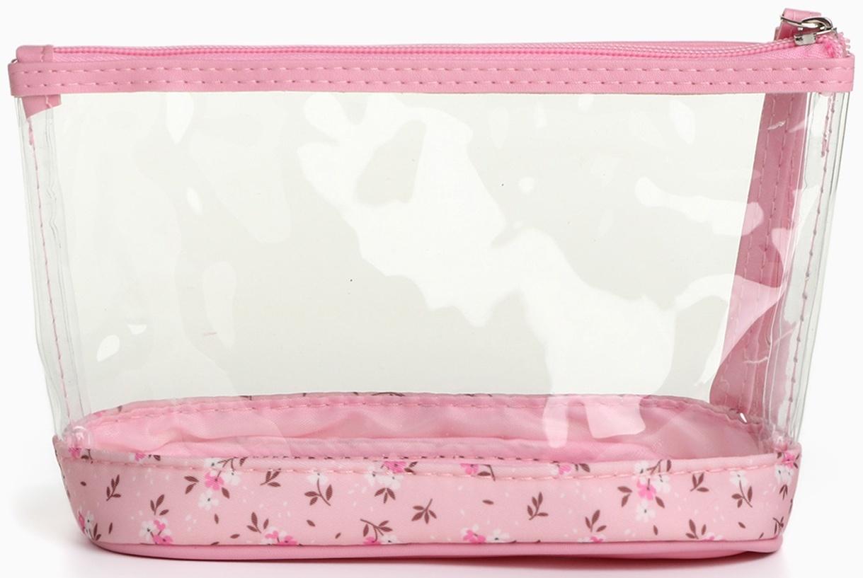 Набор простых косметичек на молниях 2 в 1, с рисунком «Полевые цветы», розовый