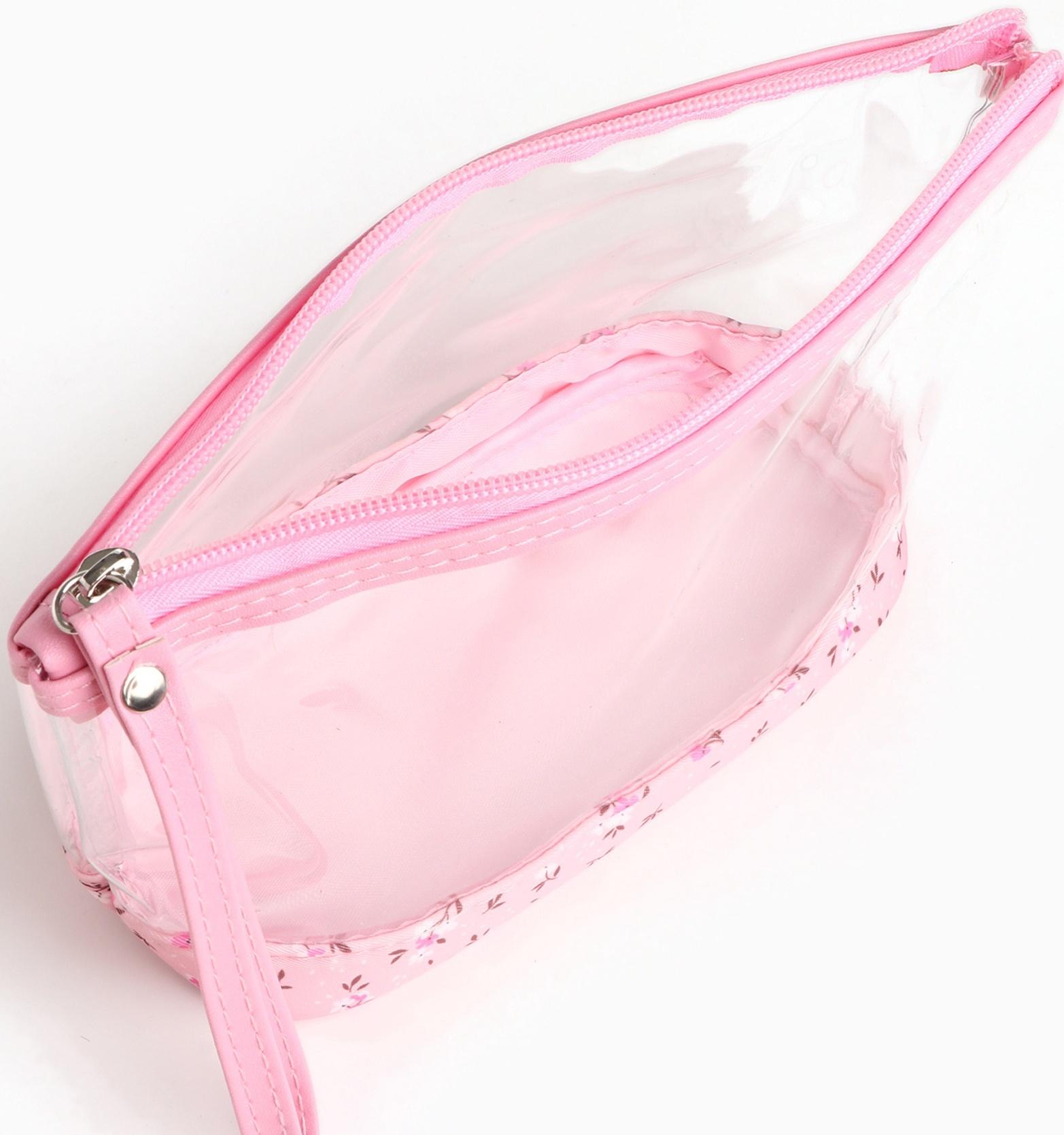 Набор простых косметичек на молниях 2 в 1, с рисунком «Полевые цветы», розовый