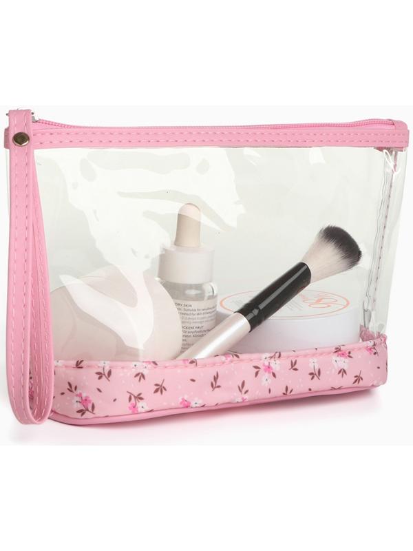 Набор простых косметичек на молниях 2 в 1, с рисунком «Полевые цветы», розовый