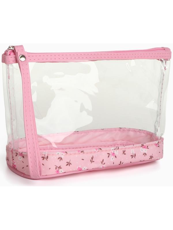 Набор простых косметичек на молниях 2 в 1, с рисунком «Полевые цветы», розовый