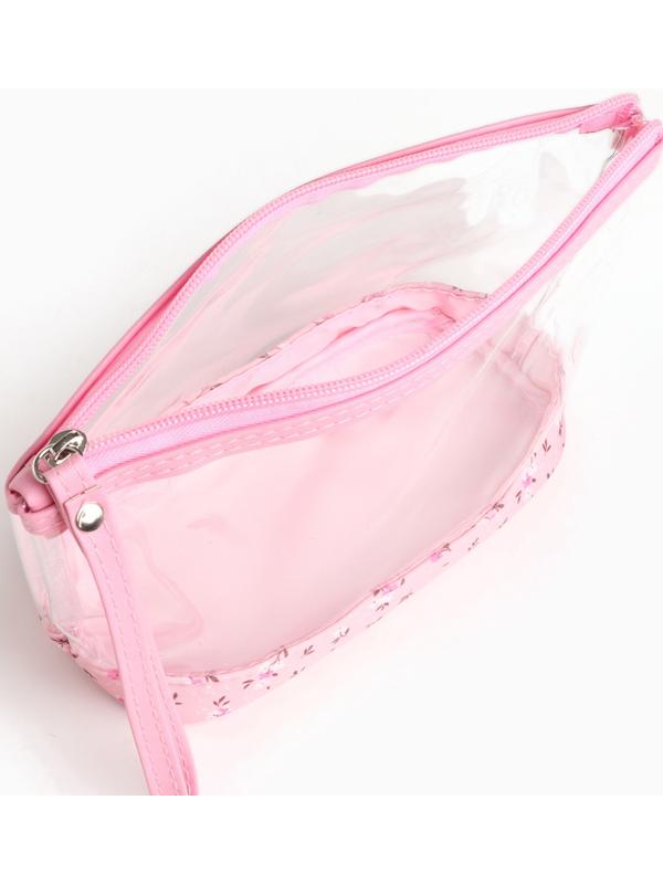 Набор простых косметичек на молниях 2 в 1, с рисунком «Полевые цветы», розовый