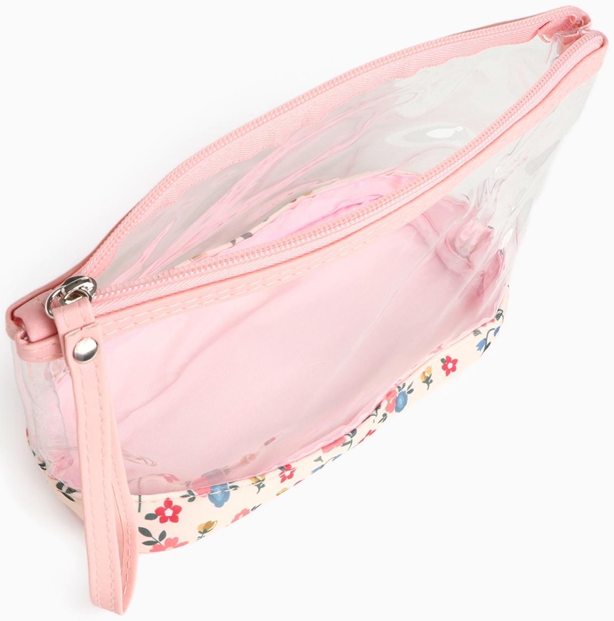Набор простых косметичек на молниях 2 в 1, с принтом «Полевые цветы», розовый