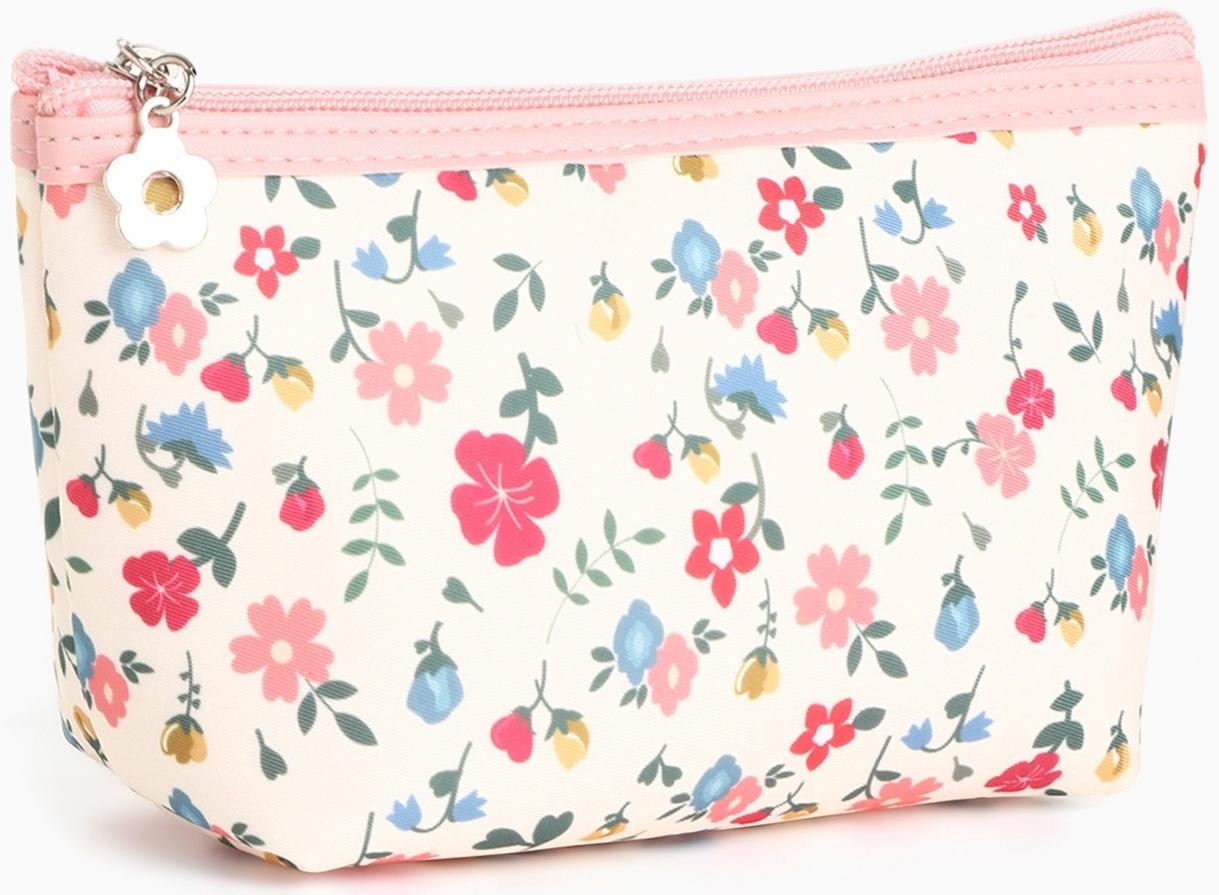 Набор простых косметичек на молниях 2 в 1, с принтом «Полевые цветы», розовый