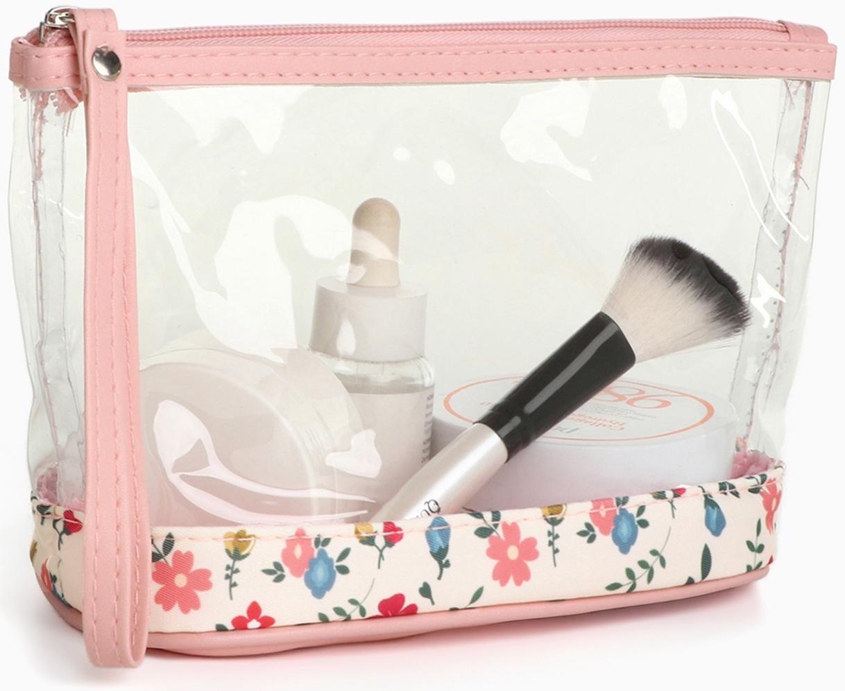 Набор простых косметичек на молниях 2 в 1, с принтом «Полевые цветы», розовый