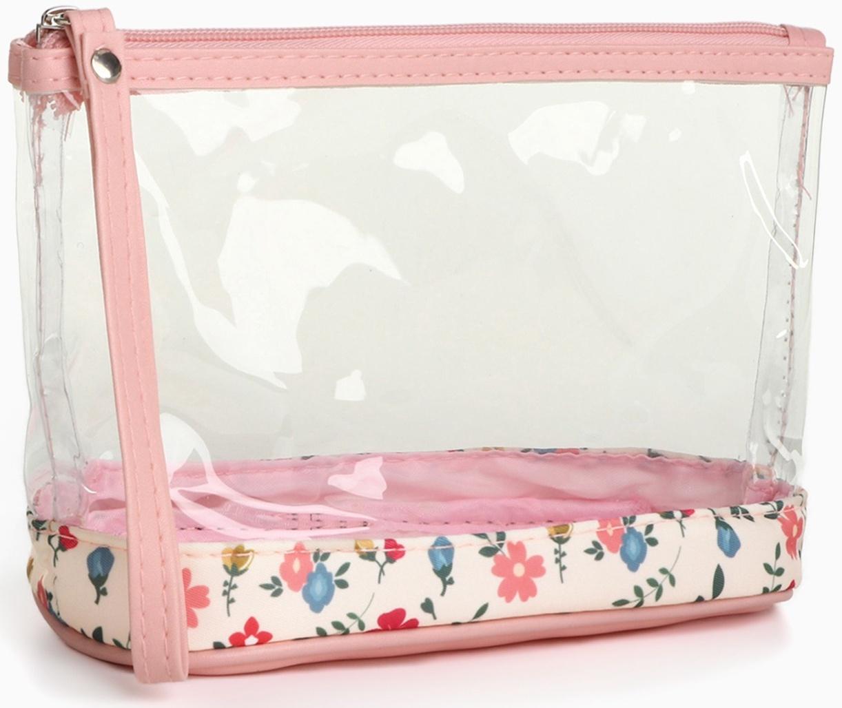 Набор простых косметичек на молниях 2 в 1, с принтом «Полевые цветы», розовый
