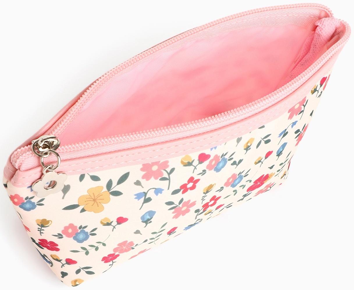 Набор простых косметичек на молниях 2 в 1, с принтом «Полевые цветы», розовый
