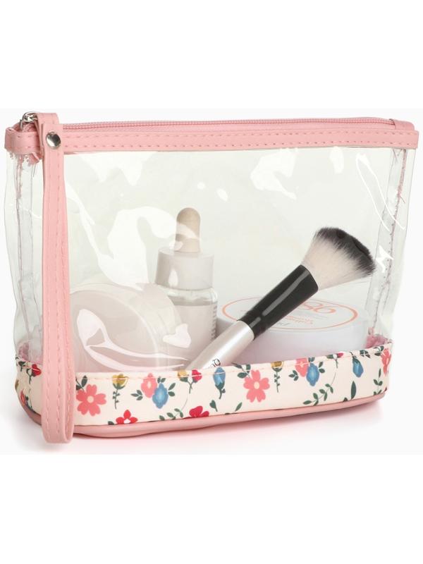 Набор простых косметичек на молниях 2 в 1, с принтом «Полевые цветы», розовый