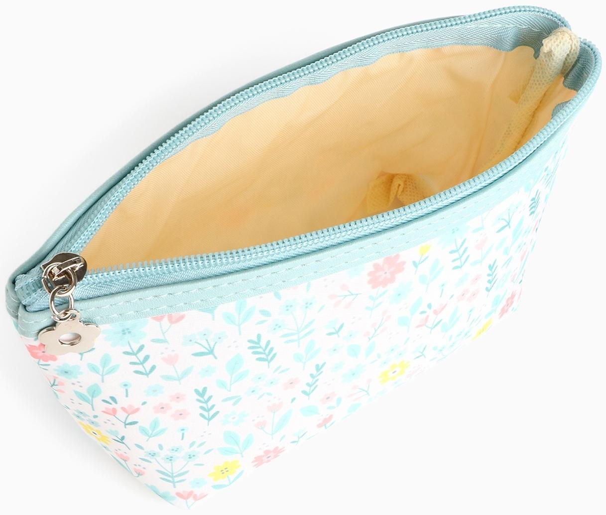 Набор простых косметичек на молниях 2 в 1, с принтом «Полевые цветы», зелёный