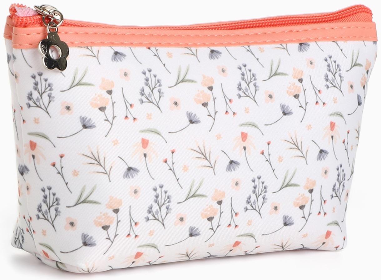 Набор простых косметичек на молниях 2 в 1, с принтом «Полевые цветы», коралловый
