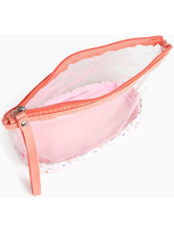 Набор простых косметичек на молниях 2 в 1, с принтом «Полевые цветы», коралловый