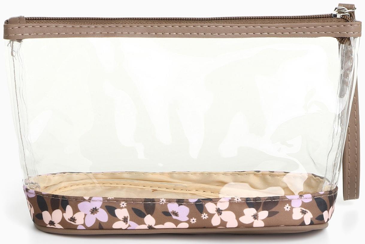 Набор простых косметичек на молниях 2 в 1, с принтом «Полевые цветы», коричневый