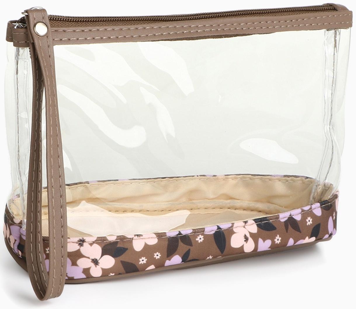 Набор простых косметичек на молниях 2 в 1, с принтом «Полевые цветы», коричневый