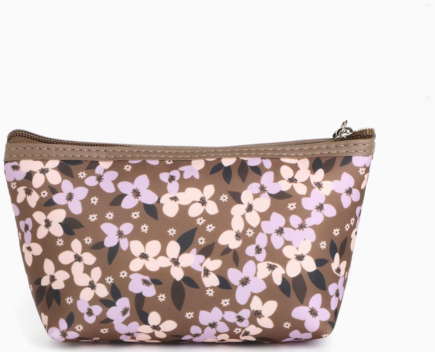 Набор простых косметичек на молниях 2 в 1, с принтом «Полевые цветы», коричневый