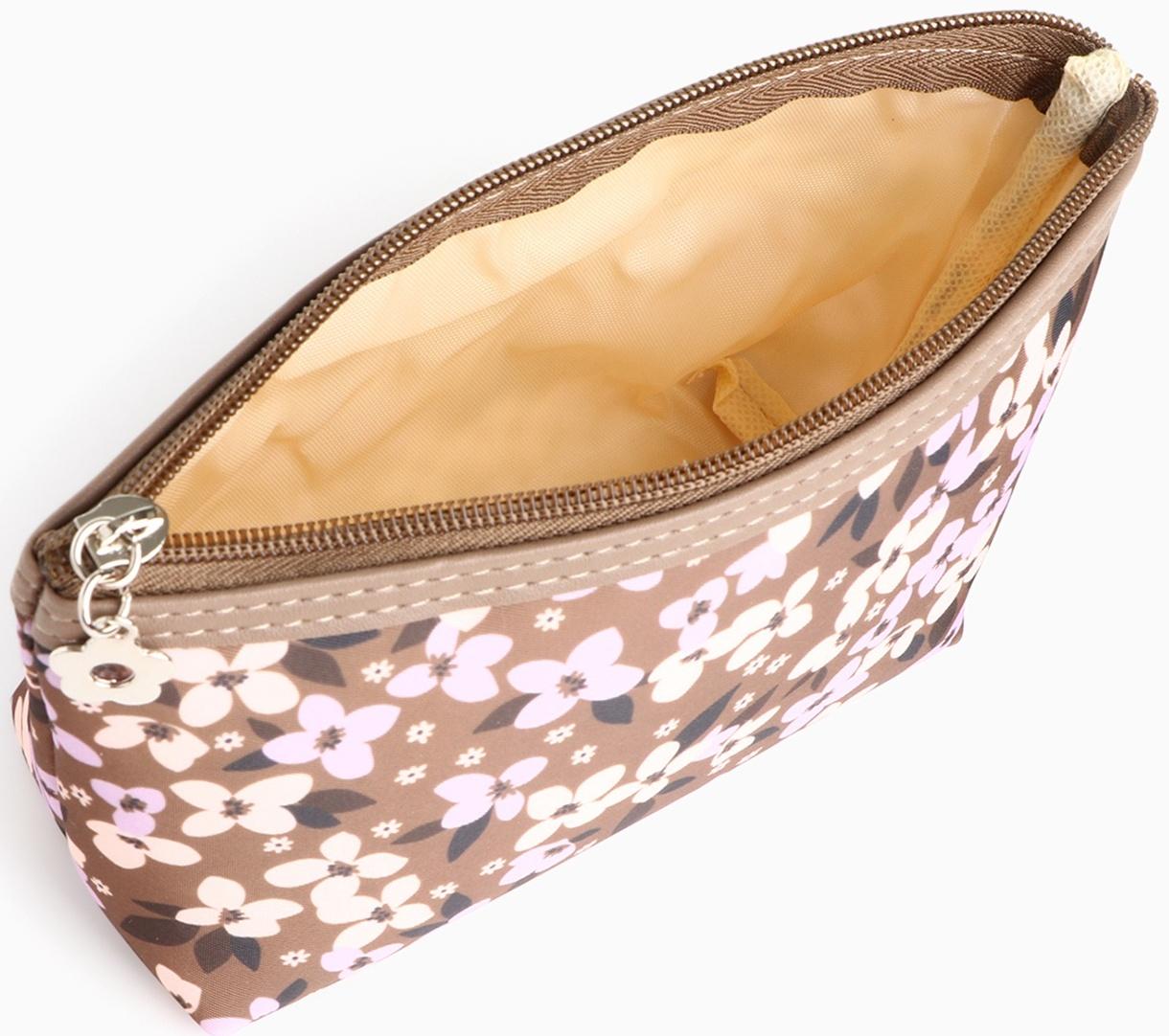 Набор простых косметичек на молниях 2 в 1, с принтом «Полевые цветы», коричневый
