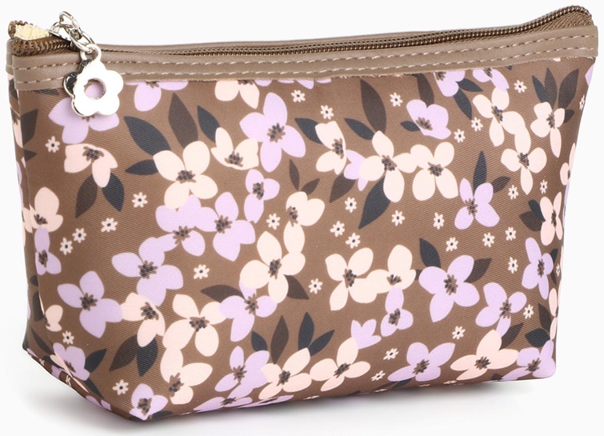 Набор простых косметичек на молниях 2 в 1, с принтом «Полевые цветы», коричневый