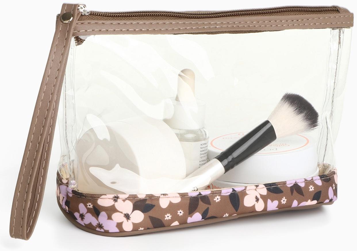 Набор простых косметичек на молниях 2 в 1, с принтом «Полевые цветы», коричневый