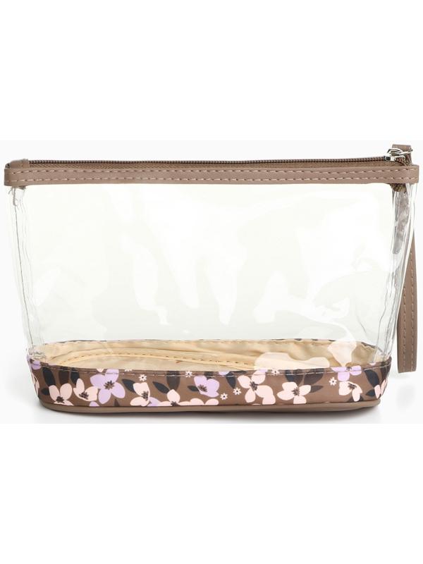 Набор простых косметичек на молниях 2 в 1, с принтом «Полевые цветы», коричневый