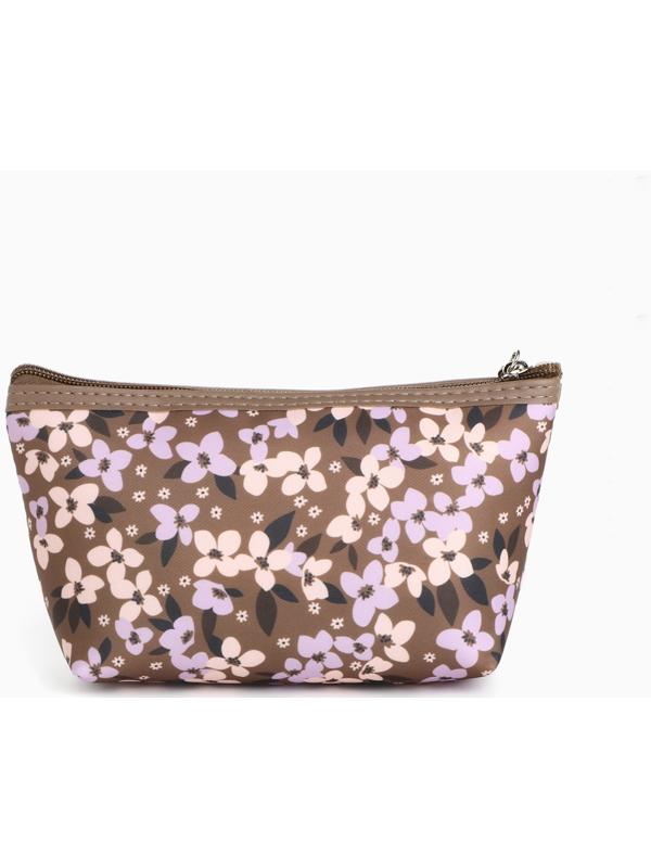 Набор простых косметичек на молниях 2 в 1, с принтом «Полевые цветы», коричневый
