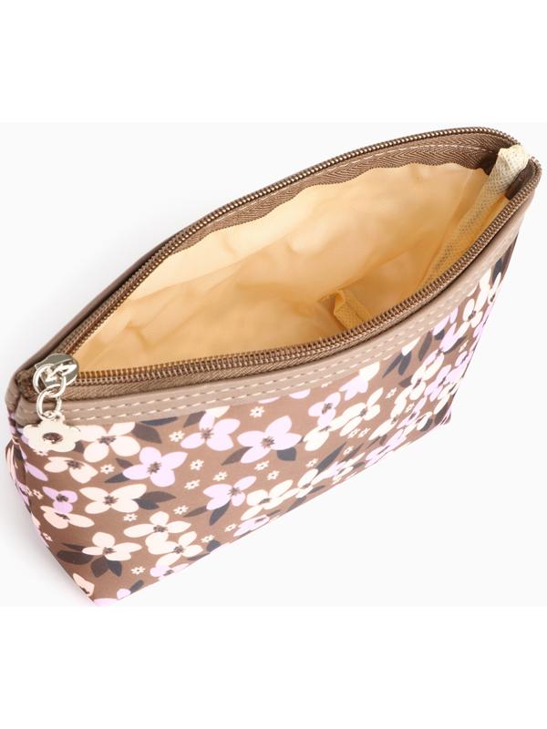 Набор простых косметичек на молниях 2 в 1, с принтом «Полевые цветы», коричневый