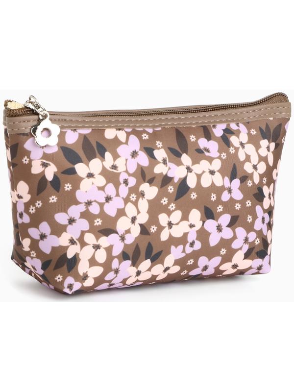Набор простых косметичек на молниях 2 в 1, с принтом «Полевые цветы», коричневый