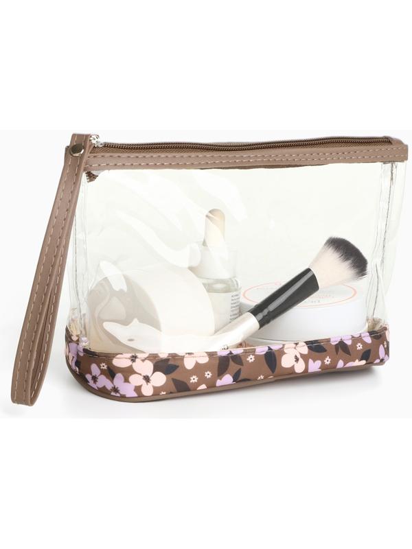Набор простых косметичек на молниях 2 в 1, с принтом «Полевые цветы», коричневый