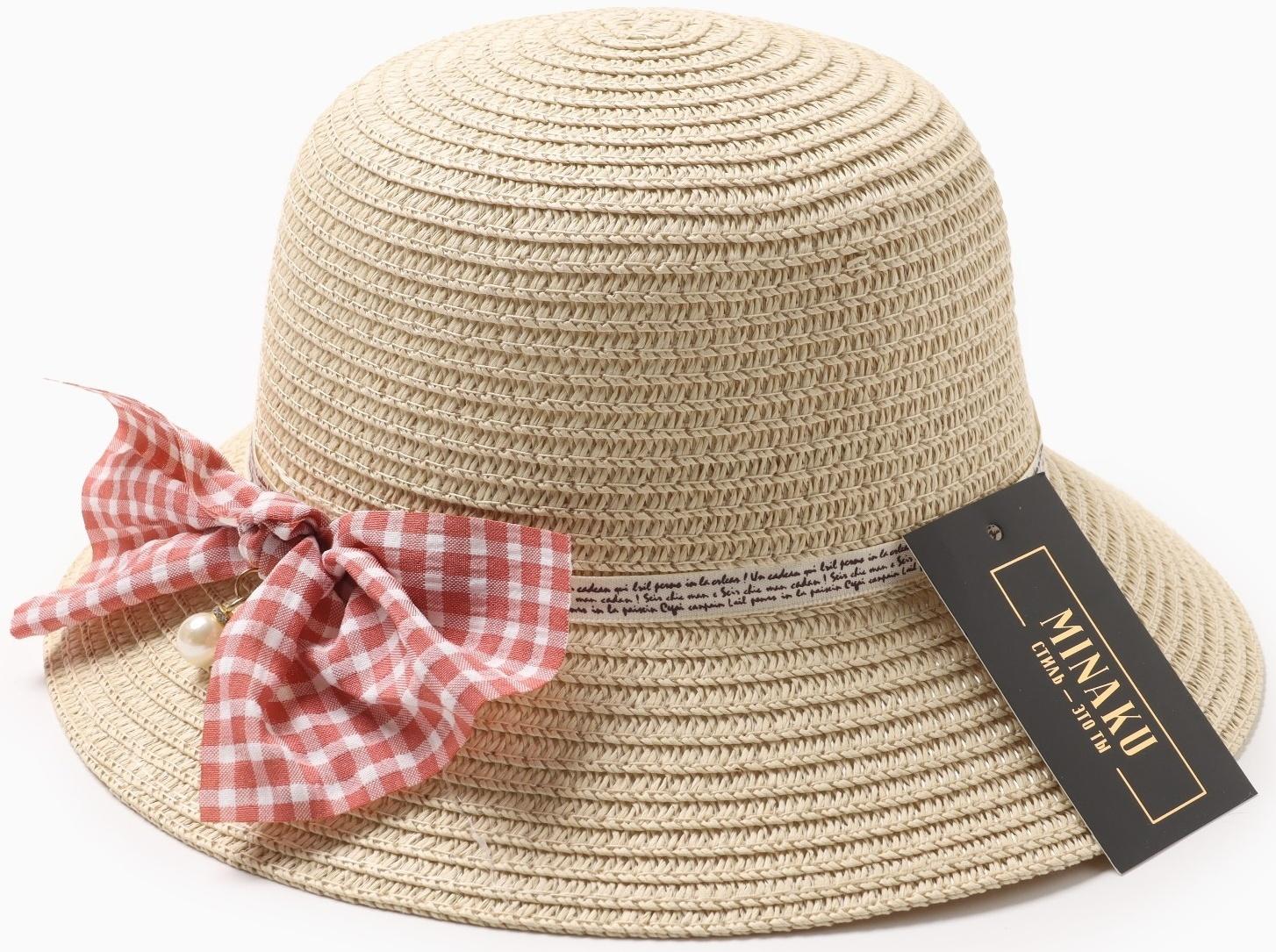 Шляпа для девочки MINAKU с бантом, цвет бежевый, р-р 52