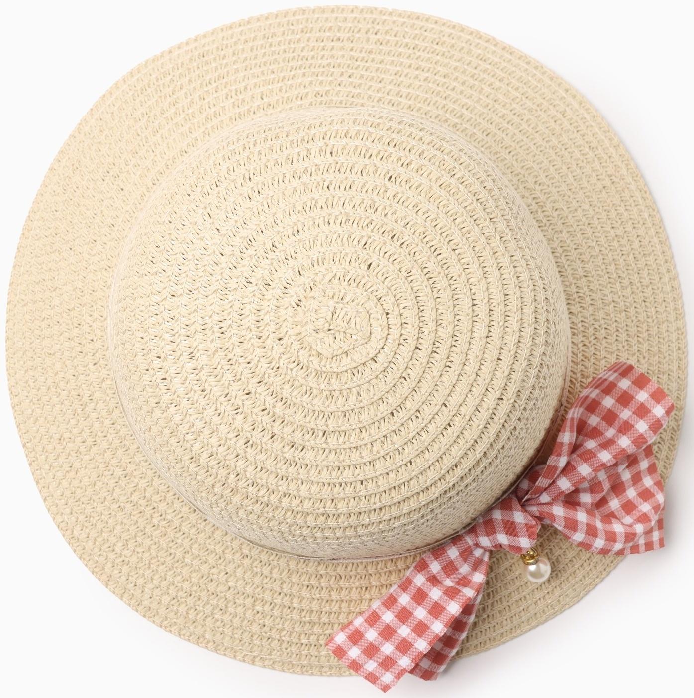 Шляпа для девочки MINAKU с бантом, цвет бежевый, р-р 52