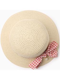 Шляпа для девочки MINAKU с бантом, цвет бежевый, р-р 52