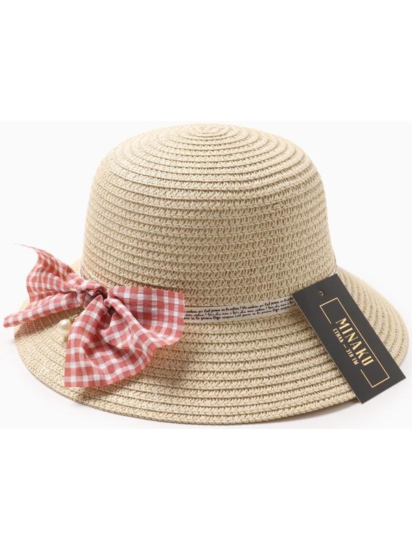 Шляпа для девочки MINAKU с бантом, цвет бежевый, р-р 52