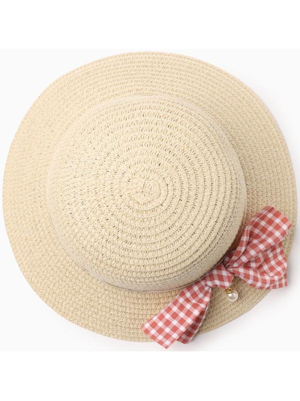 Шляпа для девочки MINAKU с бантом, цвет бежевый, р-р 52