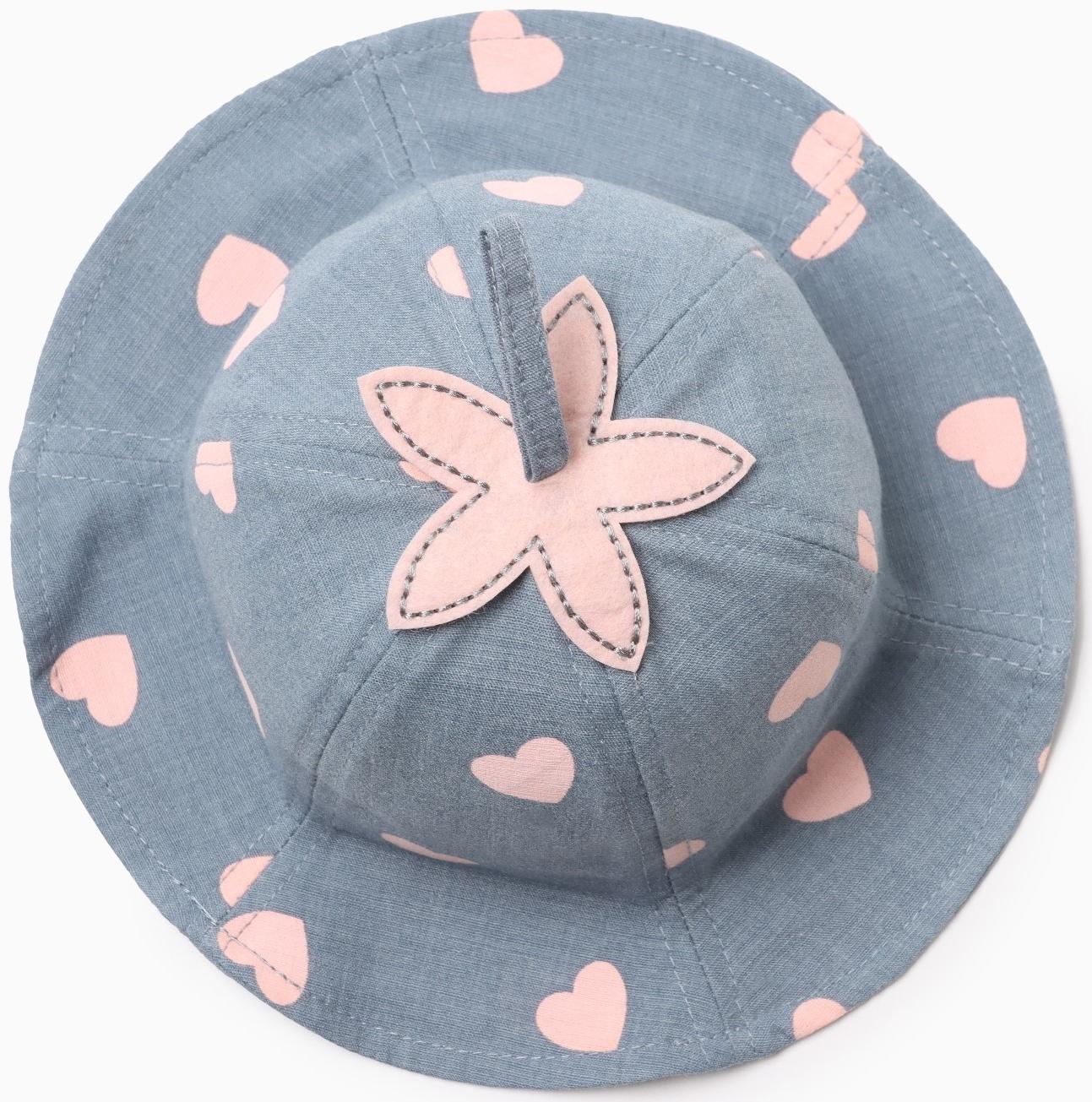 Панама для девочки MINAKU с сердечками, цвет синий, р-р 48