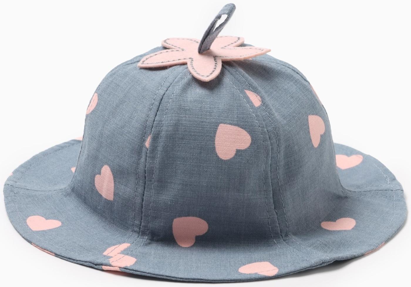 Панама для девочки MINAKU с сердечками, цвет синий, р-р 48