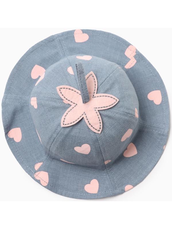 Панама для девочки MINAKU с сердечками, цвет синий, р-р 48