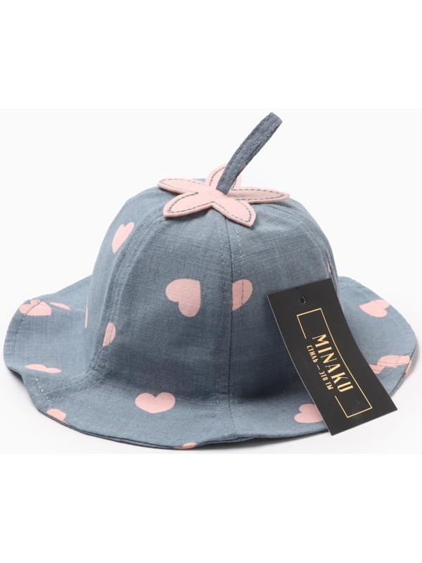 Панама для девочки MINAKU с сердечками, цвет синий, р-р 48